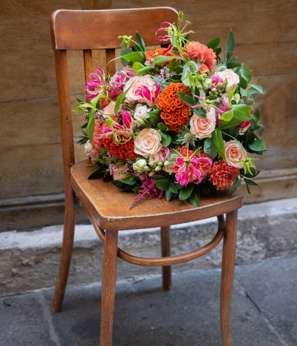 le pétillant bouquet orange rose célosie gloriosa rose coloré