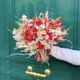 bouquet sec fleurs séchées rouge festif noel