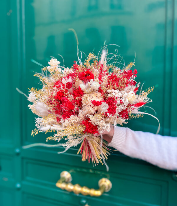 bouquet sec fleurs séchées rouge festif noel