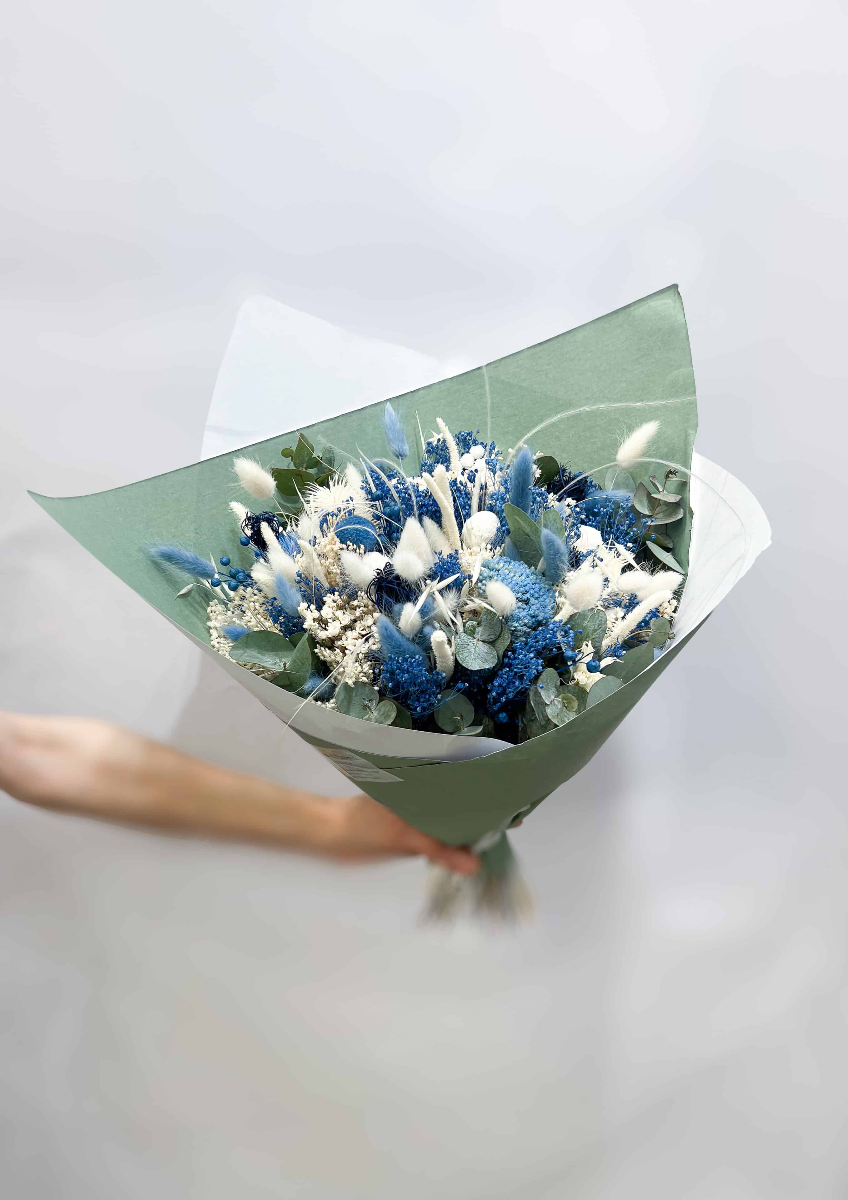 Bouquet de fleurs séchées bleu et naturel - Fleurs d'Auteuil